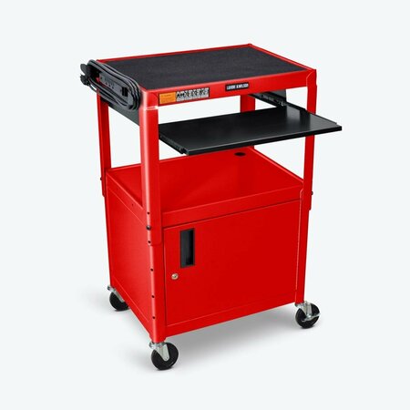 FINE-LINE Adjustable Height Steel AV Cart with Pullout Keyboard Tray Cabinet - Red FI3572914